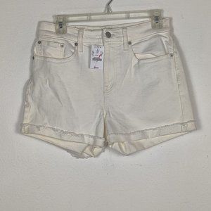 J Crew Womens Ladies Cuffed White Denim High Rise Shorts Size 26 H7056 Cutoff